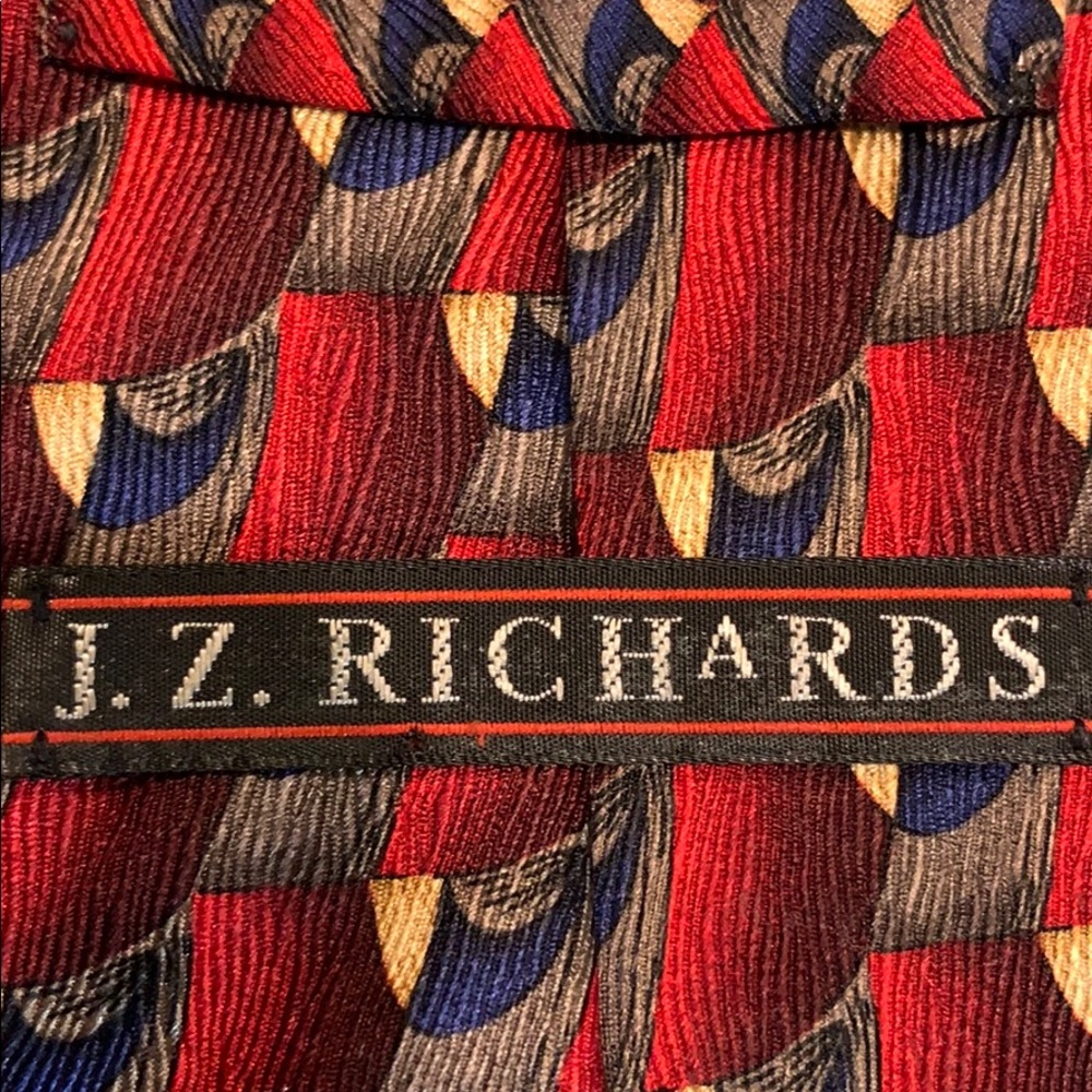 J.Z Richards tie red blue gray tan silk - Picture 6 of 16